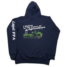 Vintage Farming Hoodie Men’s Small Blue Pullover Tractor Art Farmer Country Farm