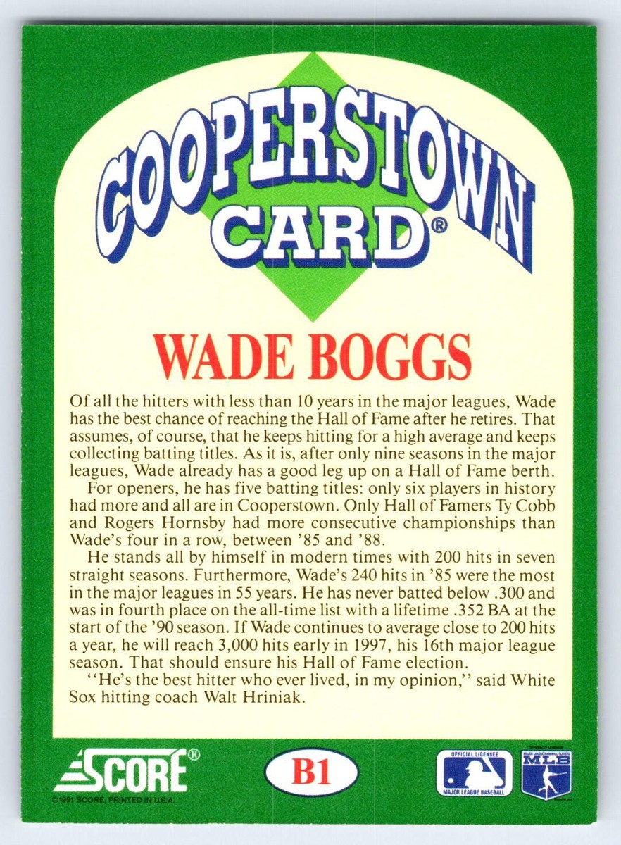 1991 Score #B1 Wade Boggs Boston Red Sox Vintage BASEBALL Card | eBay