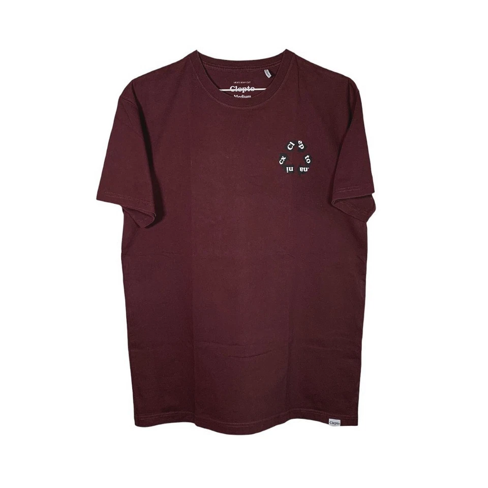 Cleptomanicx Camiseta Reciclada Monopatín Ropa de Calle Calce Cuadrado Granate Camiseta M Foto 2 de 4
