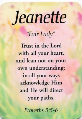 Jeanette  ''Fair Lady'' Keepsake Name Meaning Card with Verse