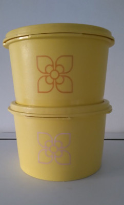2 x Vintage Tupperware runder Vorratsbehälter 1297 gelb