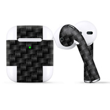 Skins Wraps compatible for Apple Airpods Black Grey Carbon Fiber Weave
