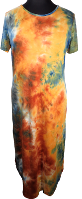 Lexington Ave Blue Copper Multi Tie Dye Short Sleeve Maxi Dress Plus Size  1X | eBay