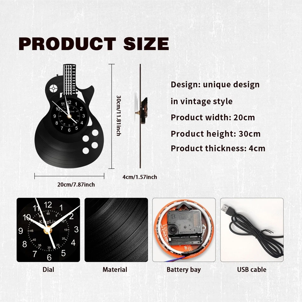 LED Guitarra Reloj de Pared Luz Nocturna Arte Instrumento Musical Vinilo Reloj Regalo para Hombres Foto 3 de 4