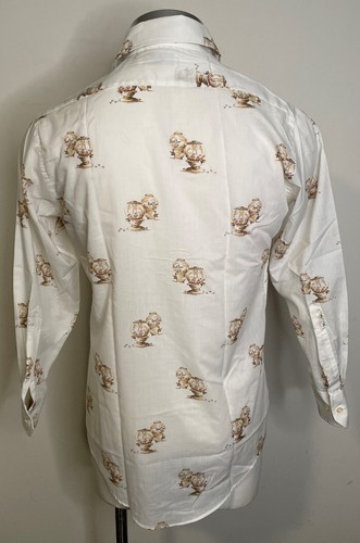 Vintage Mens Shirt Root Beer Candy Graphic M L 42 Button Front Wide Collar - Picture 3 of 13