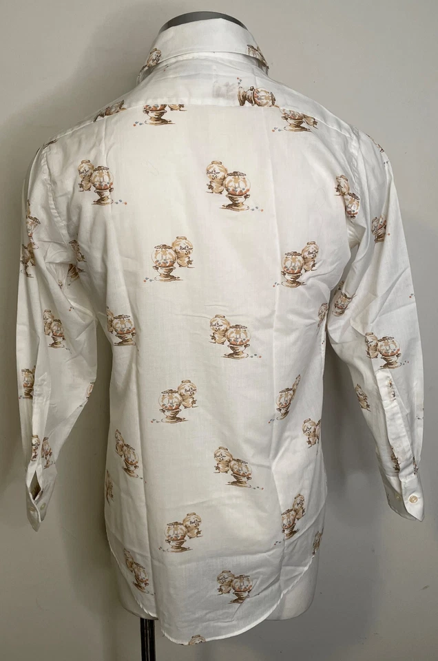 Vintage Mens Shirt Root Beer Candy Graphic M L 42 Button Front Wide Collar - Image 3 of 4