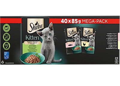 SHEBA Kitten Mega-Pack mit Lachs und Huhn in Sauce - 40 x 85 g (  8,43/kg)