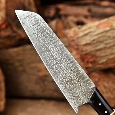 Japanese Santoku Chef Knife Custom HandMade - Forged Damascus Steel Full Tang