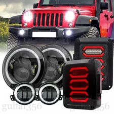 2007-2018 for Jeep Wrangler JK Combo 7" LED Halo Headlights Tail Lights Fog Lamp