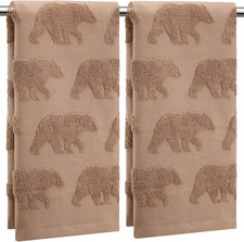 2 Pcs Bear Hand Towels for Bathroom, Brown Cabin Bear Woodland 100 Cotton Absor