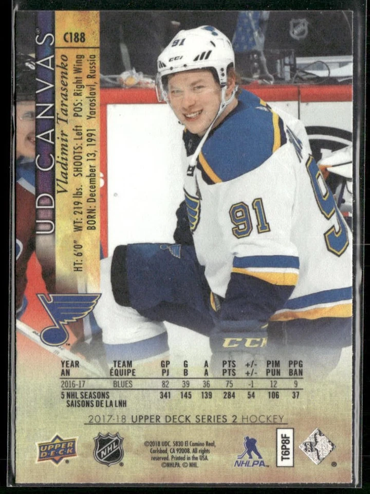 2017-18 Upper Deck #C188 Vladimir Tarasenko St. Louis Blues UD Canvas Card - Image 2 of 2