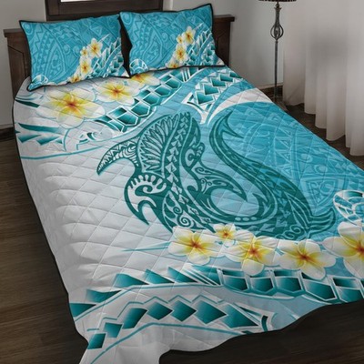 Türkis Hawaii Shark Tattoo Bettwäsche-Set Frangipani mit polynesischem