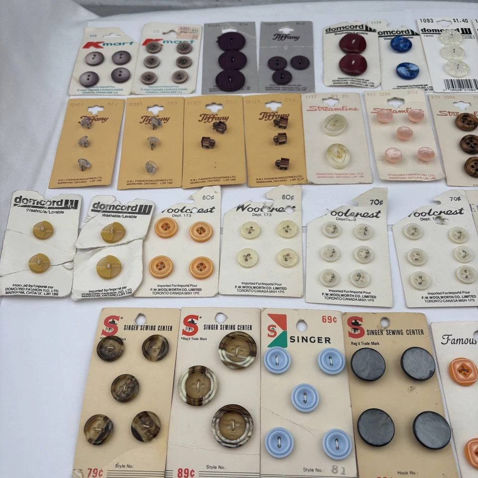 Vintage Button Cards Lot – NOS 1960s–80s Kmart Singer Domcord Tiffany Canada 35+ - Image 3 of 4