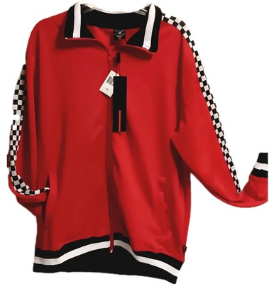 Hip Hop Screen Shot Mens Track Zip Jacket Red Black Street Rib Trim Sz M NEW LS