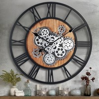 Steampunk-Wanduhr Mit ZahnräDern | Holz-Zifferblatt | 57Cm