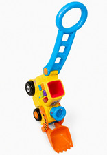 Kleinkind-Spielzeug Bagger zum Schieben mit Schiebestiel, blau/gelb/orange