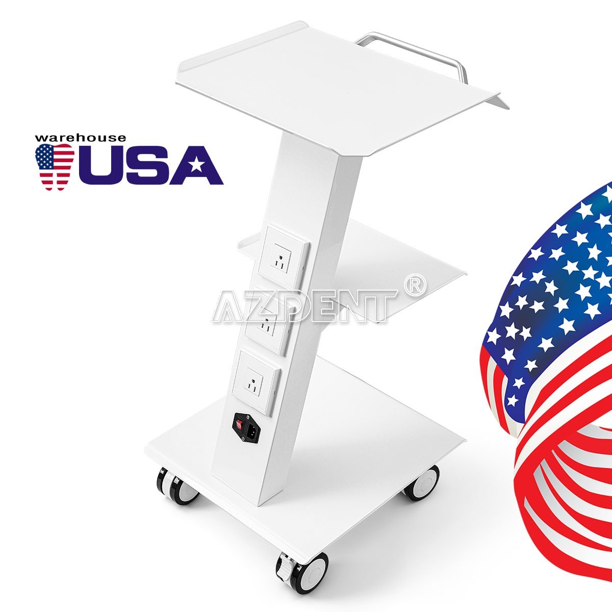 Dental Mobile Tool Cart Trolley 3-Layer Double-Drawer Medical Cart power socket