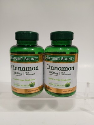 2 Nature's Bounty Cinnamon 2000mg Plus Chromium Sugar Metabolism Capsules 60 ct