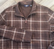 LANDS' END Men's Bedford Rib Quarter-zip Brown Plaid Pullover Sweater XL 46-48
