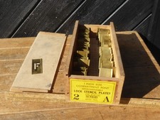 Vintage cased set of Brass interlocking Letter Stencil plates - 1 Inch Font