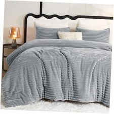 Fluffy Comforter Set - Super Soft Faux Fur Comforter Size, Winter Queen Grey