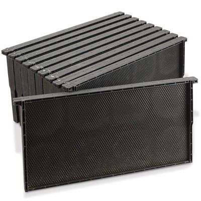 10-Pk 9'' Black Plastic Heavy-Duty Bee Frames with Beeswax Coated Foundation