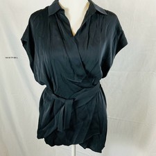 Halston Women's Black Cap Sleeve Belted Dress Top Size 12
