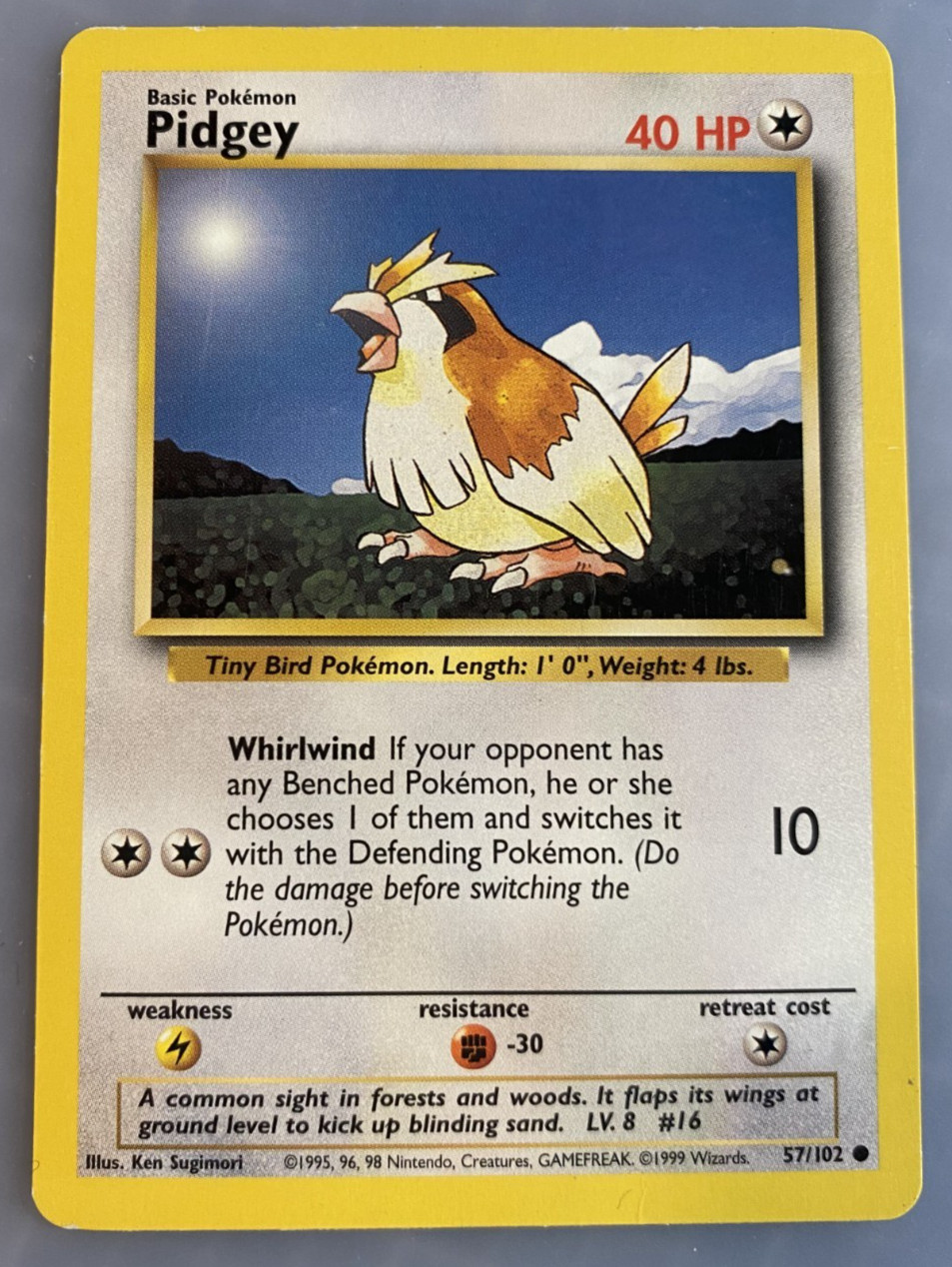 Pidgey 57/102 Common Base Set Unlimited Pokemon TCG Lightly Played 1999