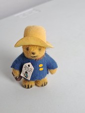 VTG. 2.5" Eden PADDINGTON BEAR Blue Coat Yellow Hat Flocked Figure
