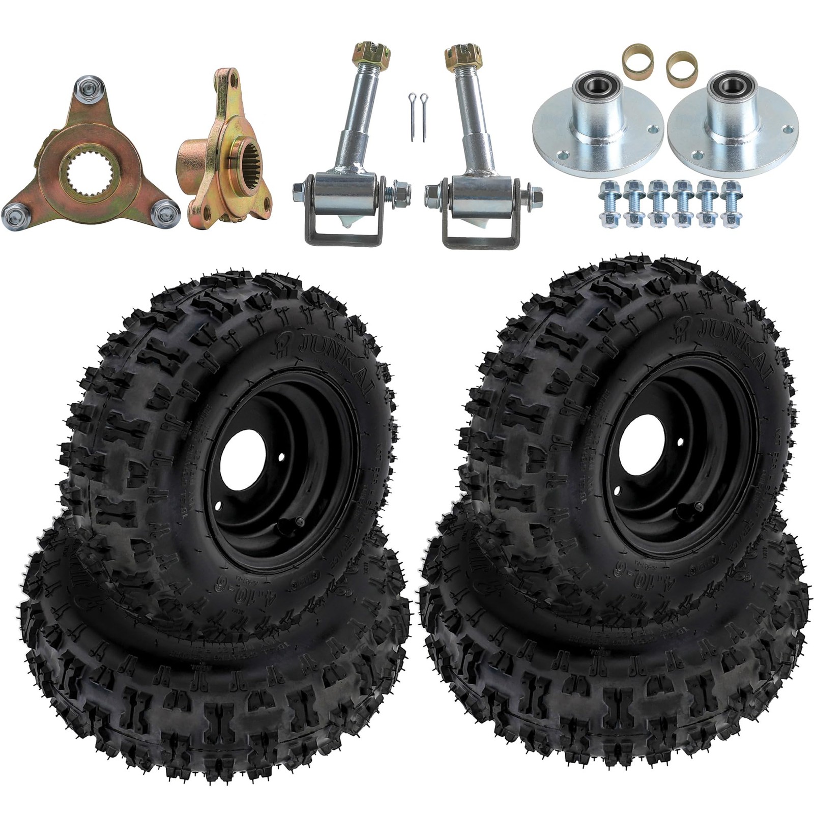 4 Pack 4.10-6 Tire Wheel Knobby Tread 3 Holes Iron Rim Go Kart ATV TK052
