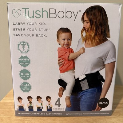 Tushbaby Strapless Baby Hipseat 4 Easy Carry Positions Support Comfort BLACK