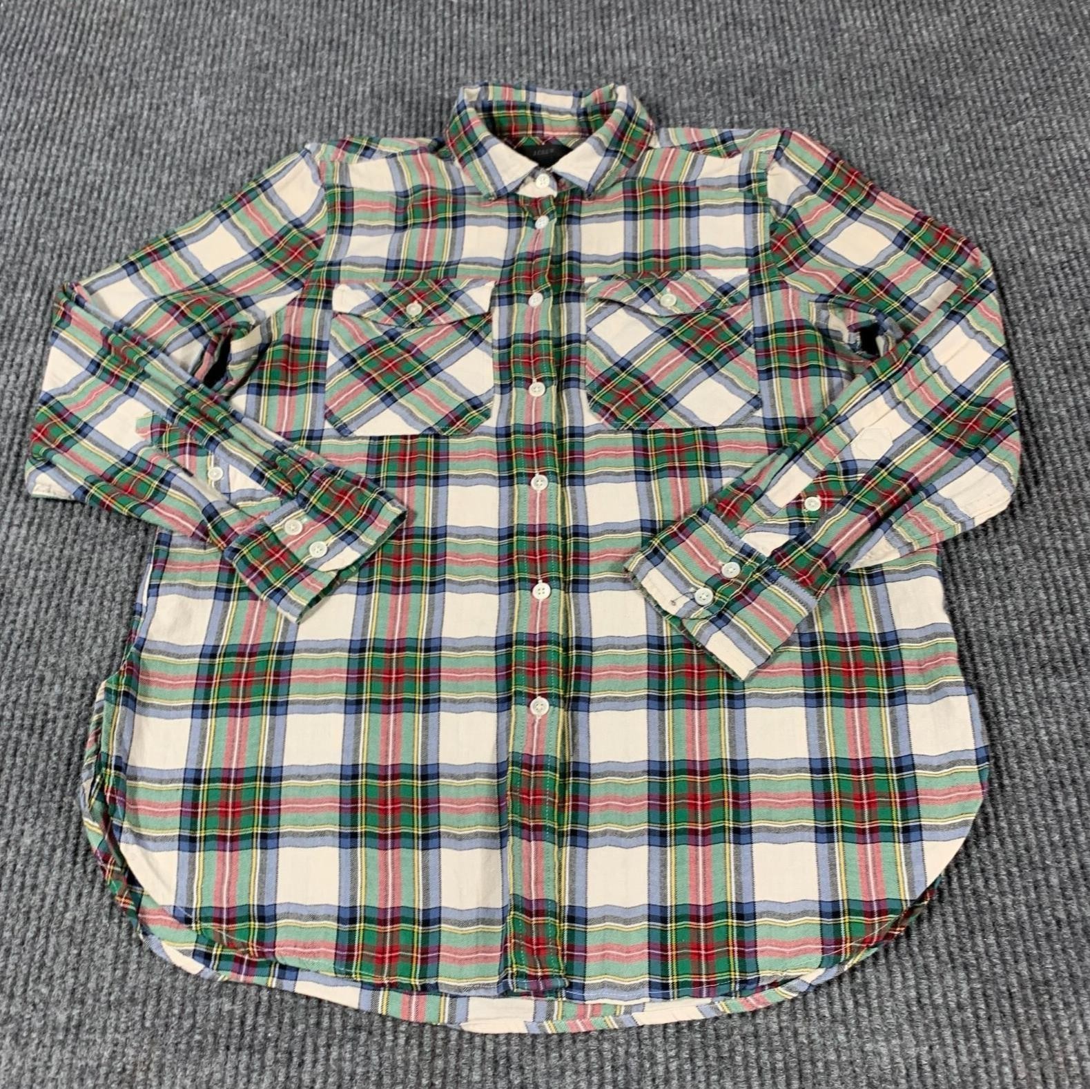 J Crew Top Womens 6 Green Plaid Button Up Shirt Pockets Western Comfort Casual