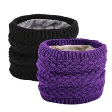 Kids Winter Scarf,Polar Fleece Neck Warmer One Size Black and Purple,2 Pack