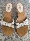 Womens/jrs wooden bottom white leather Mia Slides Size 7 — photo 1