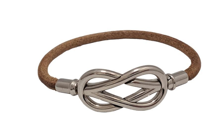 Hermes Atame Silver Leather Unisex Bangle Bracelet H