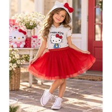 Hello Kitty Girls Hooded Tutu Dress Red Tulle Bow Sanrio Size XS