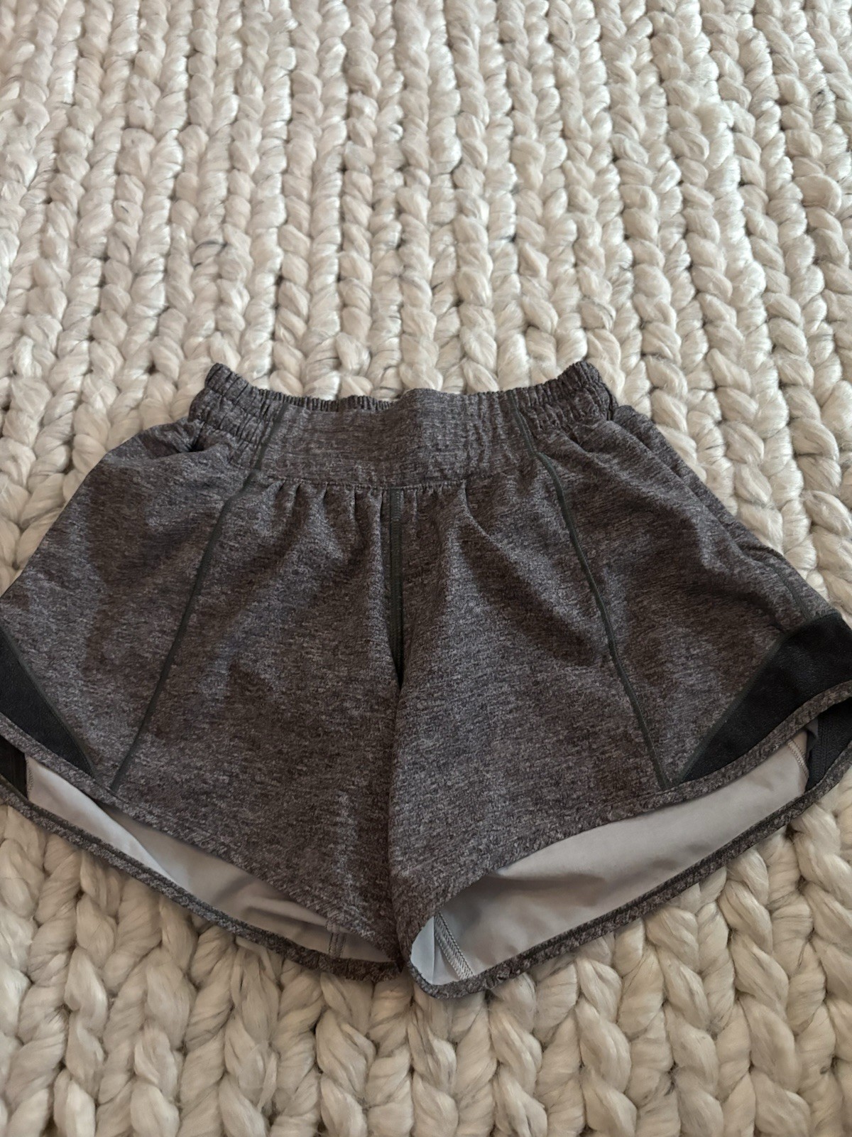 Lulmon Hottie Hot Grey Running Shorts with Black Trim for Women