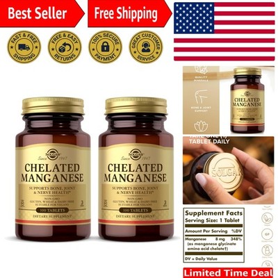 Chelated Manganese - 100 Tablets x 2 Pack for Enhanced Bone & Nerve Health