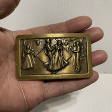 Vintage Western Square Dancing Belt Buckle Cowboy Solid Brass 3D Graphics Rodeo