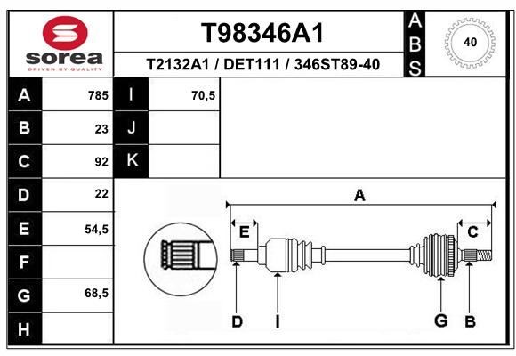 Cardan de transmission Daewoo Matiz 0.8 et Chevrolet Matiz 1.0 arbre de roue avant