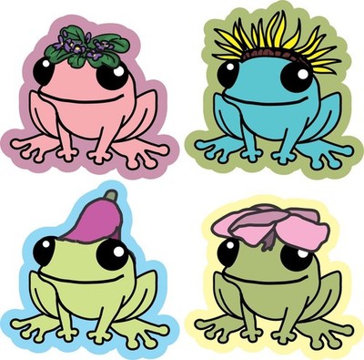 StickerTalk Cute Frogs Flowers Vinyl Stickers 2.5x2.5 Set of 4