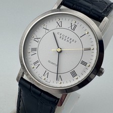 VTG Geoffrey Beene Quartz Watch Unisex Silver Leather Roman Analog New Battery
