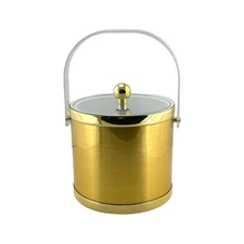 Vintage Gold Ice Bucket Culver Devon Insulated Clear Handle Lid 3 Qt Taiwan VGC