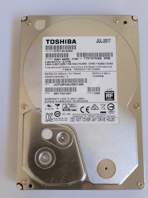 Toshiba 2TB Hard Drive SATA DT01ACA200 DOM: July 2017