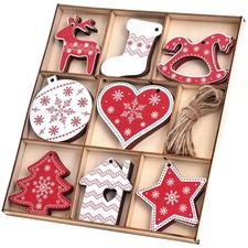 32 PCS Wooden Christmas Tree Hanging Decorations, Farmhouse Rustic Personaliz...