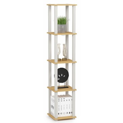 5 Tier Corner Square Rack Beech White Turn Tube Storage Shelf