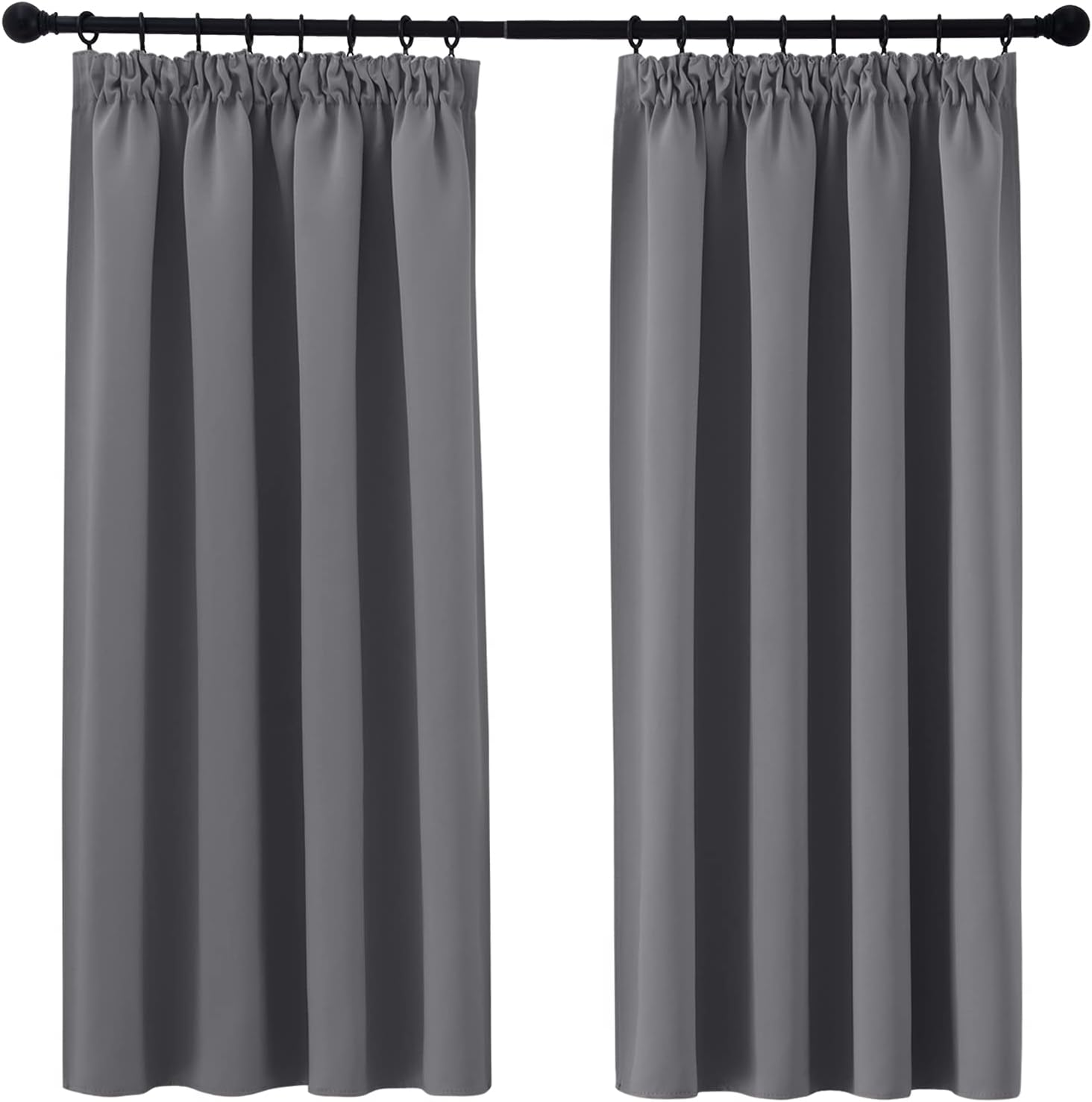 Blackout Curtains Grey Thermal Insulated Pencil Pleat 46x54 Inch 2 Panel HooksUK