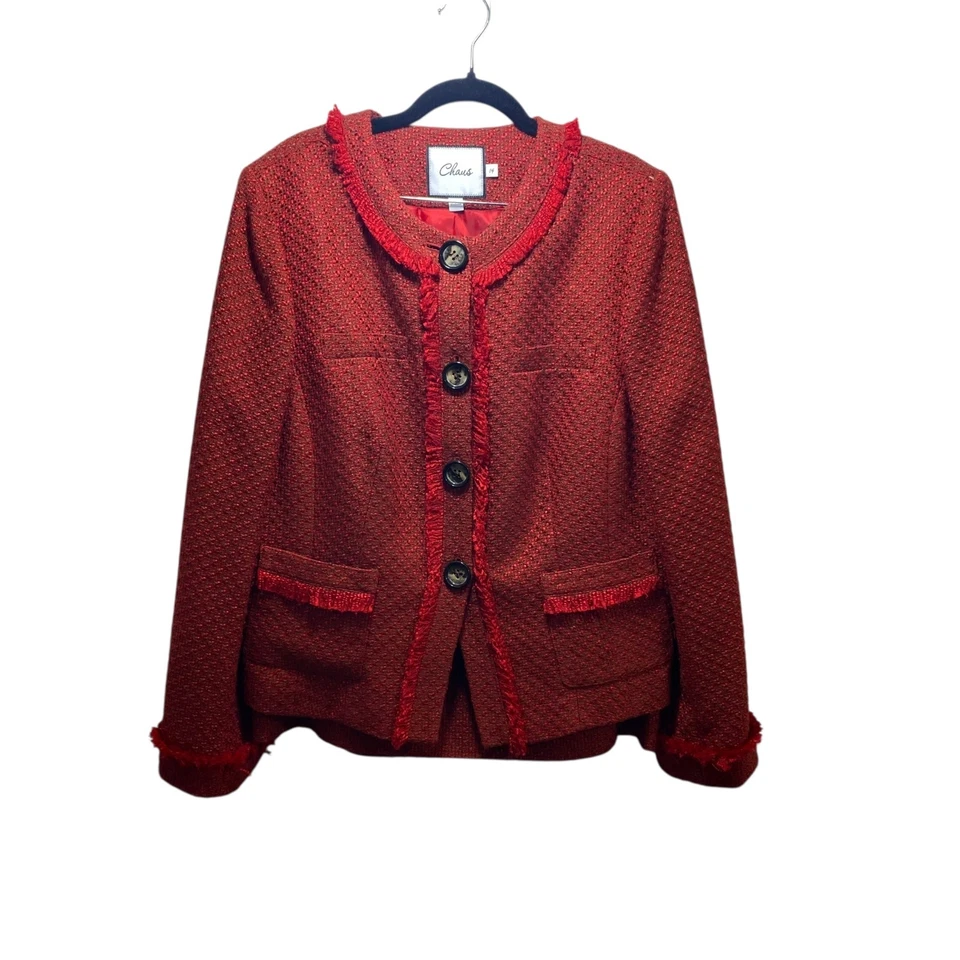 Josephine Chaus Fiesta de Vacaciones Oficina Preppy Tweed Blazer Falda Traje 12-14 Rojo Foto 4 de 4