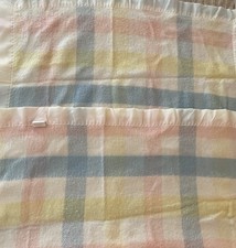 Vintage Carters Baby Blanket Satin Trim Made In The USA 35x52 Blue Pink Yellow