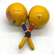 Vintage Mexican Hand-Painted Maracas Set With Wooden Handles